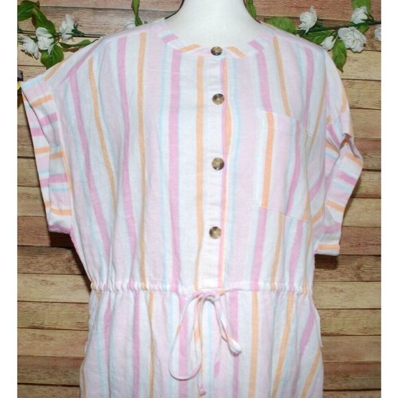 NWT Time And Tru Ladies Pink Striped Sheath Dress Size XXL Linen Blend Pockets S - Picture 6 of 14